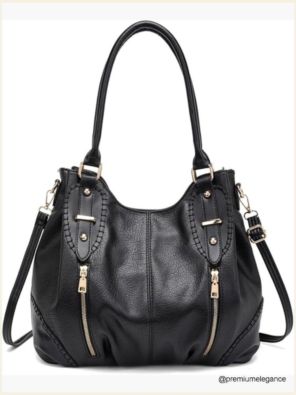 Vintage Large Leather Tote Hobo Shoulder Bag with Adjustable Strap